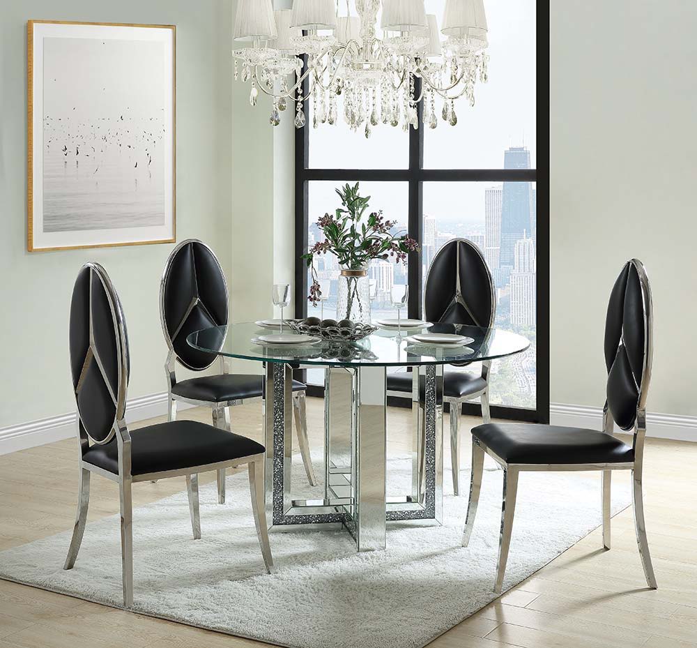 ACME Noralie - Dining Table - Mirrored & Faux Diamonds | Meri Furniture