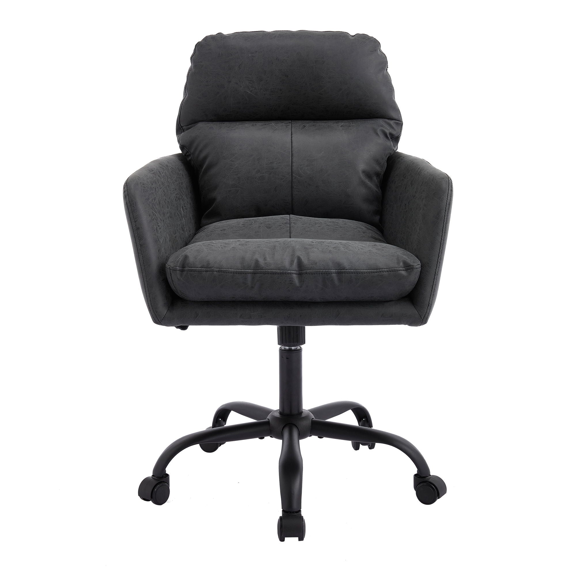 Adjustable Office Chair, Ergonomic Swivel Chair Leather, Comfortable For Long Sitting, Versatile Home And Office Use - Black
