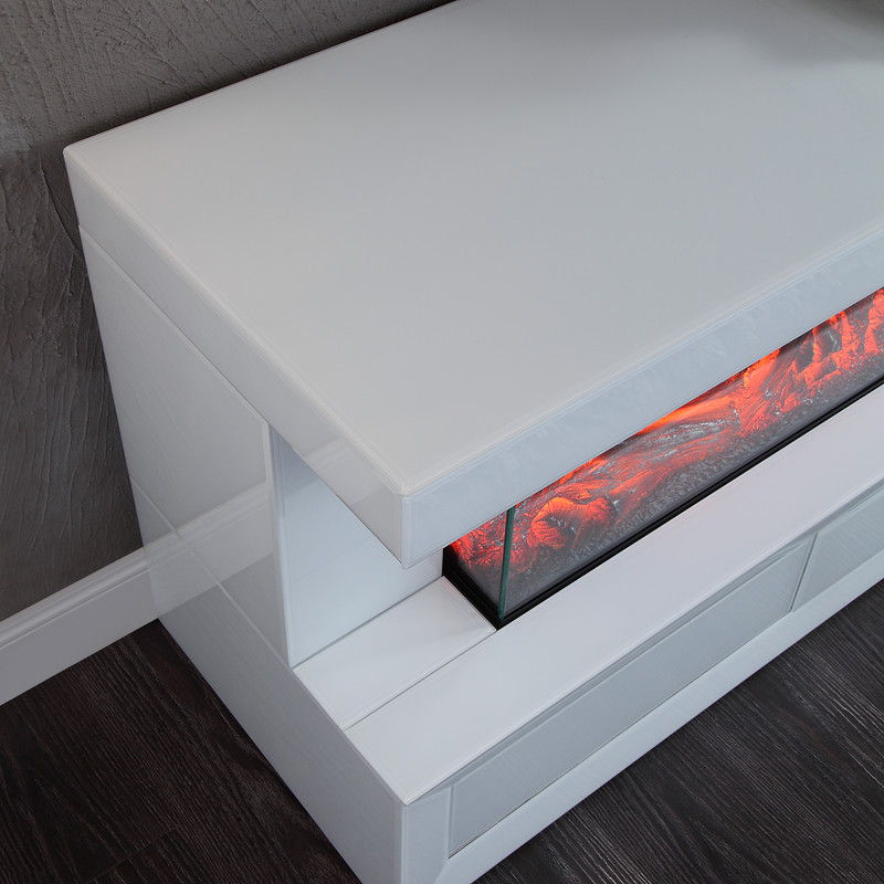 Dorian 71"W White Finish TV Stand with Fireplace and Speaker