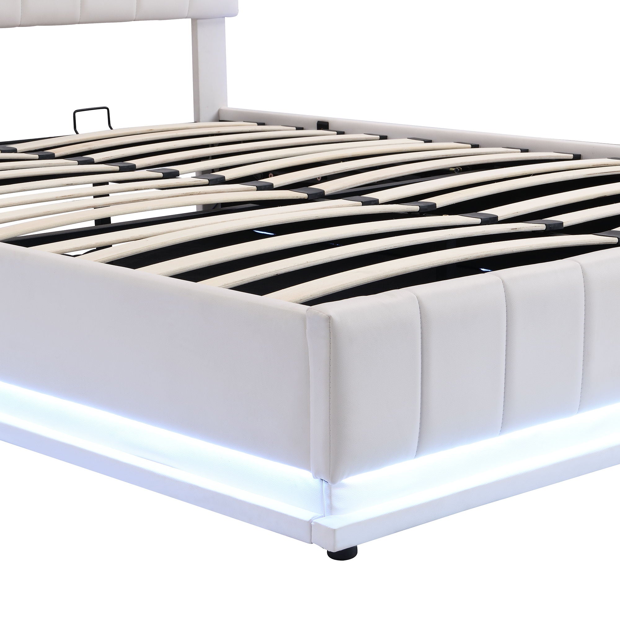 Upholstered Bed With Hydraulic Storage System And LED Light, With Sockets And USB Ports