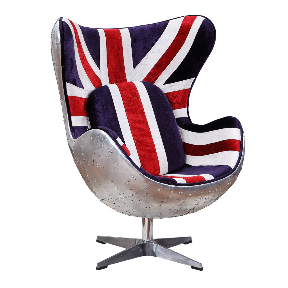 Brancaster - British Flag Accent Chair With Swivel - Pattern Fabric & Aluminum