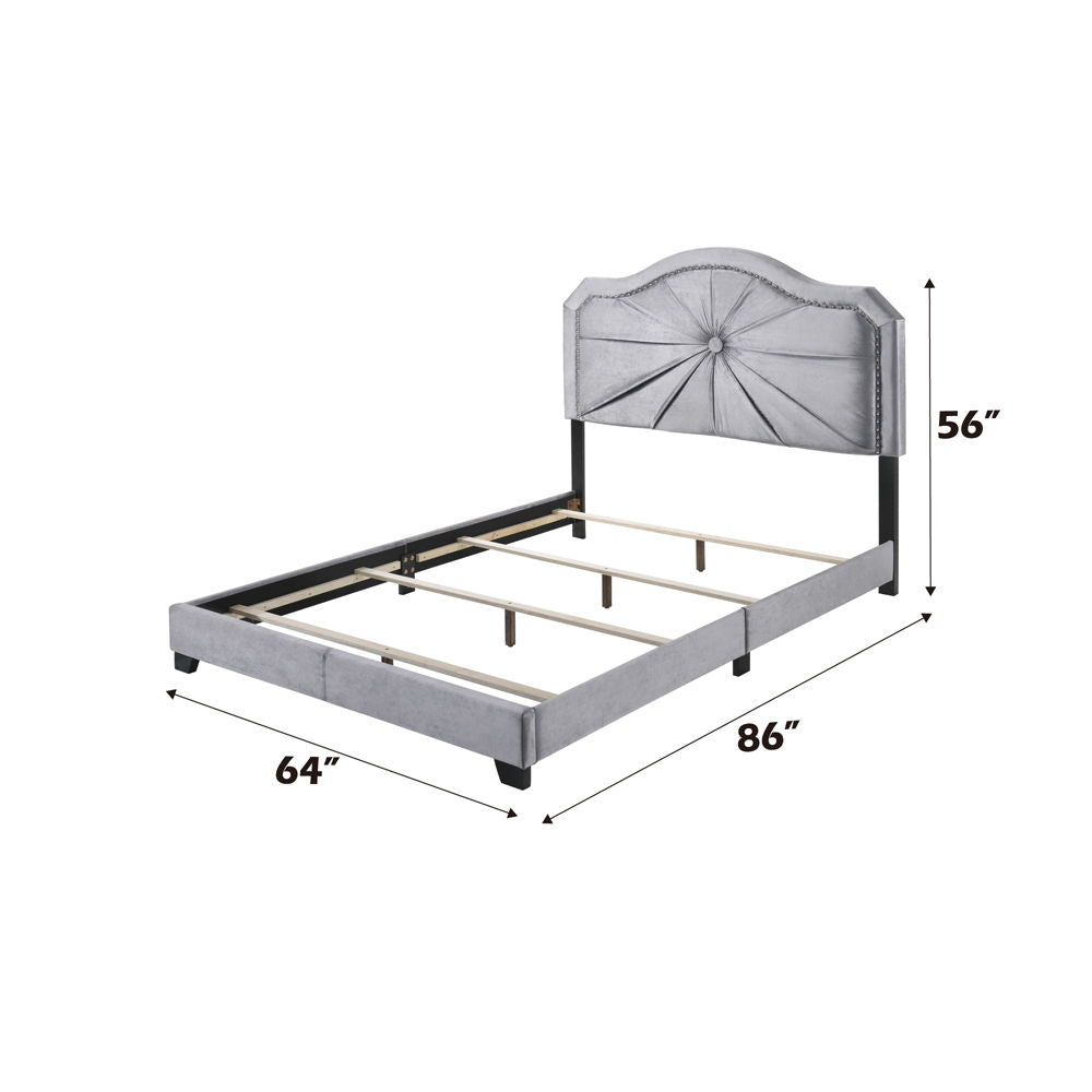 Frankie - Queen Bed - Gray Velvet