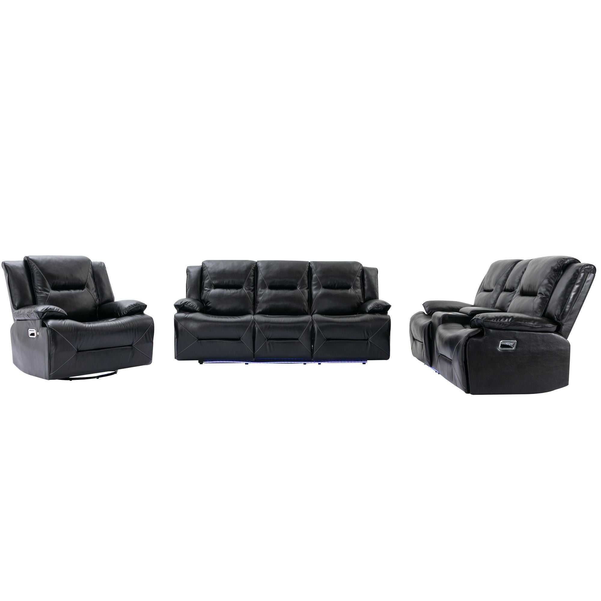 Home Theater Recliner Set Manual Recliner Chair With A LED Light Strip Two Built-In Cup Holders For Living Room