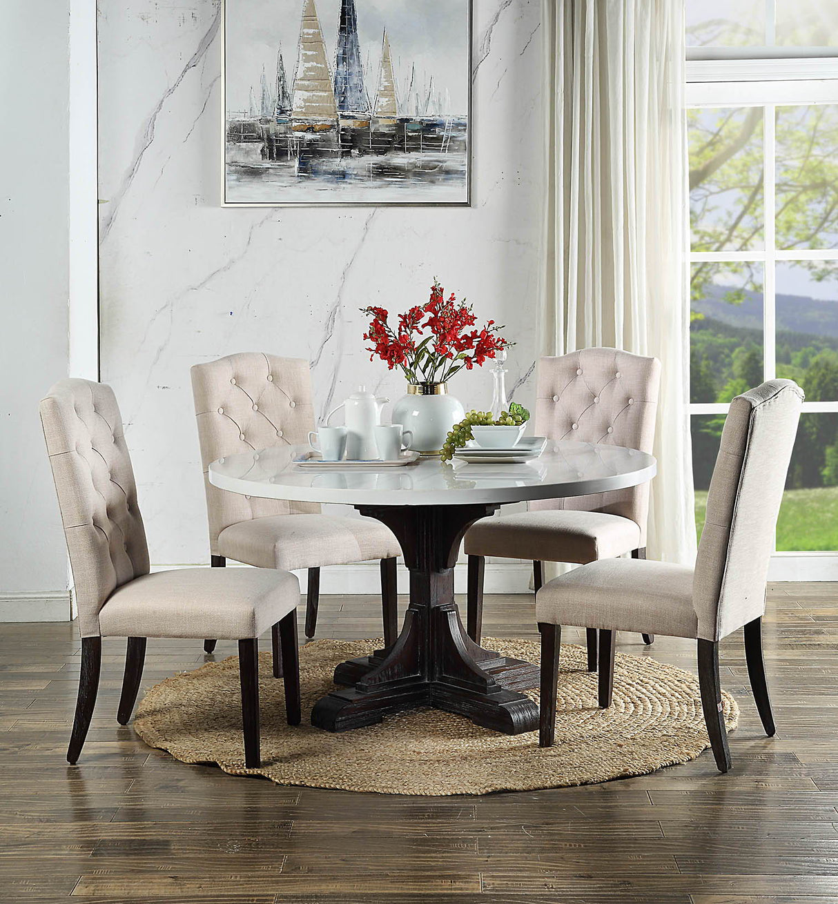 ACME Gerardo - Dining Table - White Marble & Weathered Espresso | Meri Furniture