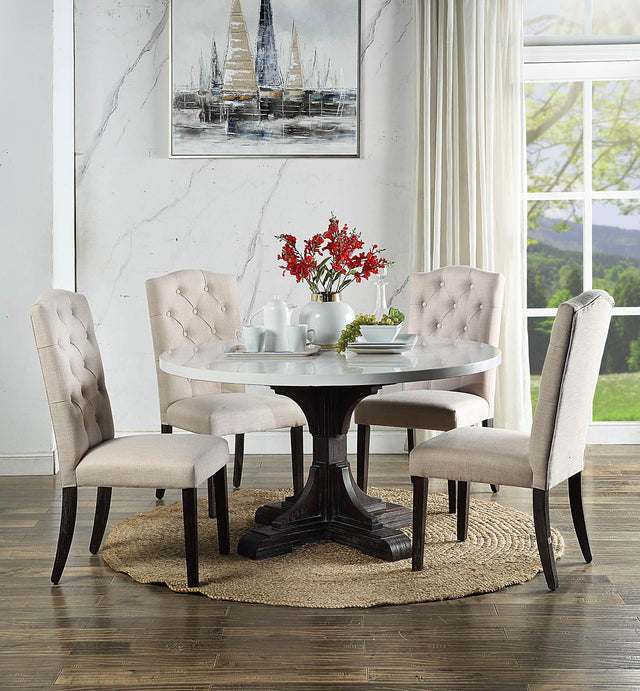 ACME Gerardo - Dining Table - White Marble & Weathered Espresso | Meri Furniture