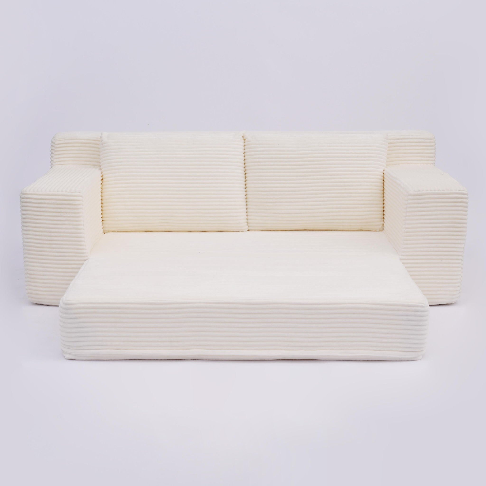 Loveseat Sofa, Comfortable Deep Seat Sofa Bed, Modern Small Corduroy Couch For Living Room Bedroom,Reversible Cushion With Pillows,No Assembly Required,White