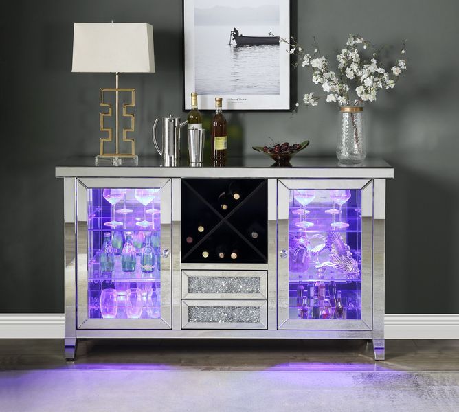 Noralie - 36" Wine Cabinet With LED - Mirrored & Faux Diamonds
