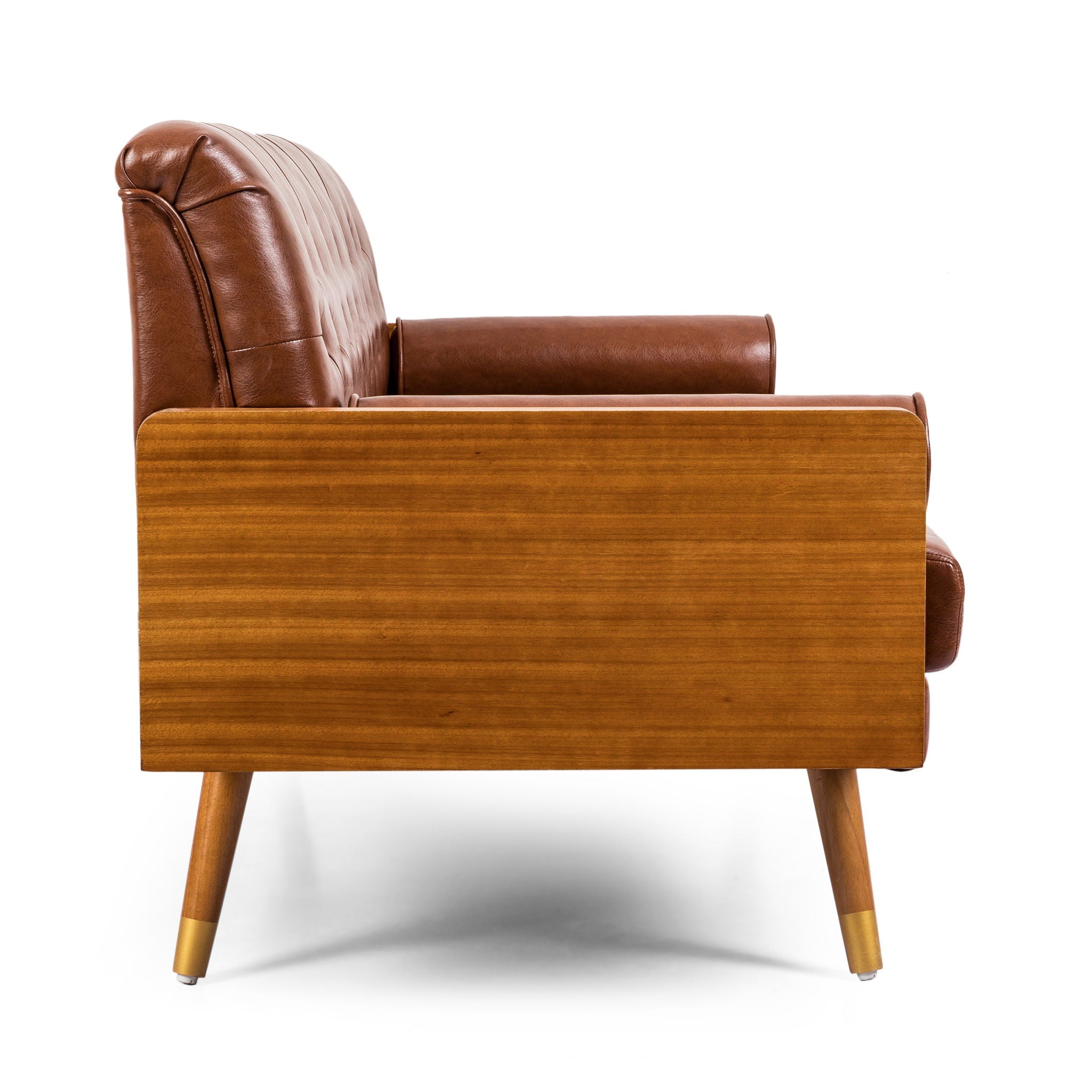 Adelaide - Mid Century Modern Tufted Sofa With Rolled Accent Pillows - Light Brown