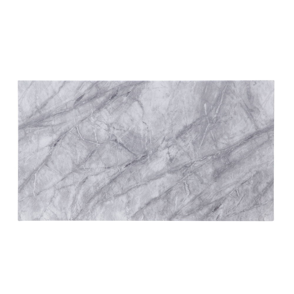 Satinka - Coffee Table - Light Gray Printed Faux Marble Top & Mirrored Silver