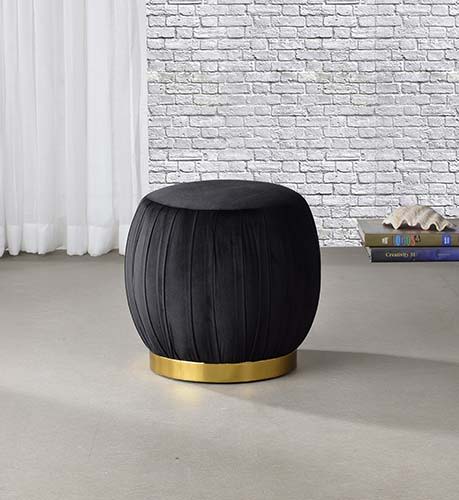 ACME Assembled, Backless Round Ottoman (NO Storage) • Fully Padded Seat: Velvet • Armless • Wooden Inner Frame • Metal Round Base. | Meri Furniture