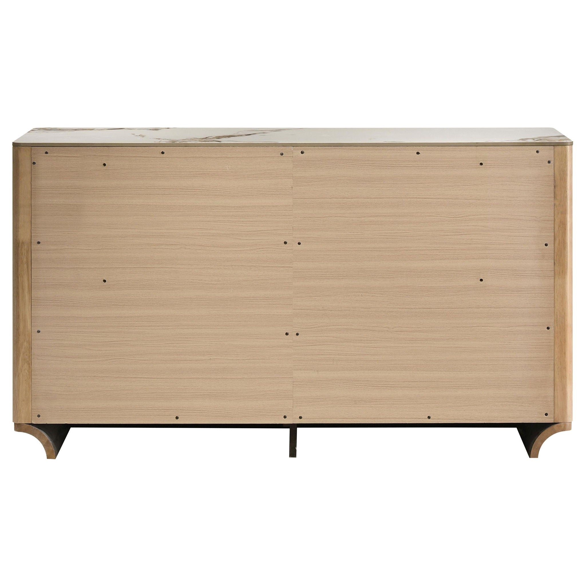 Leanne 6-drawer Sinter Stone Top Dresser Cabinet Light Oak