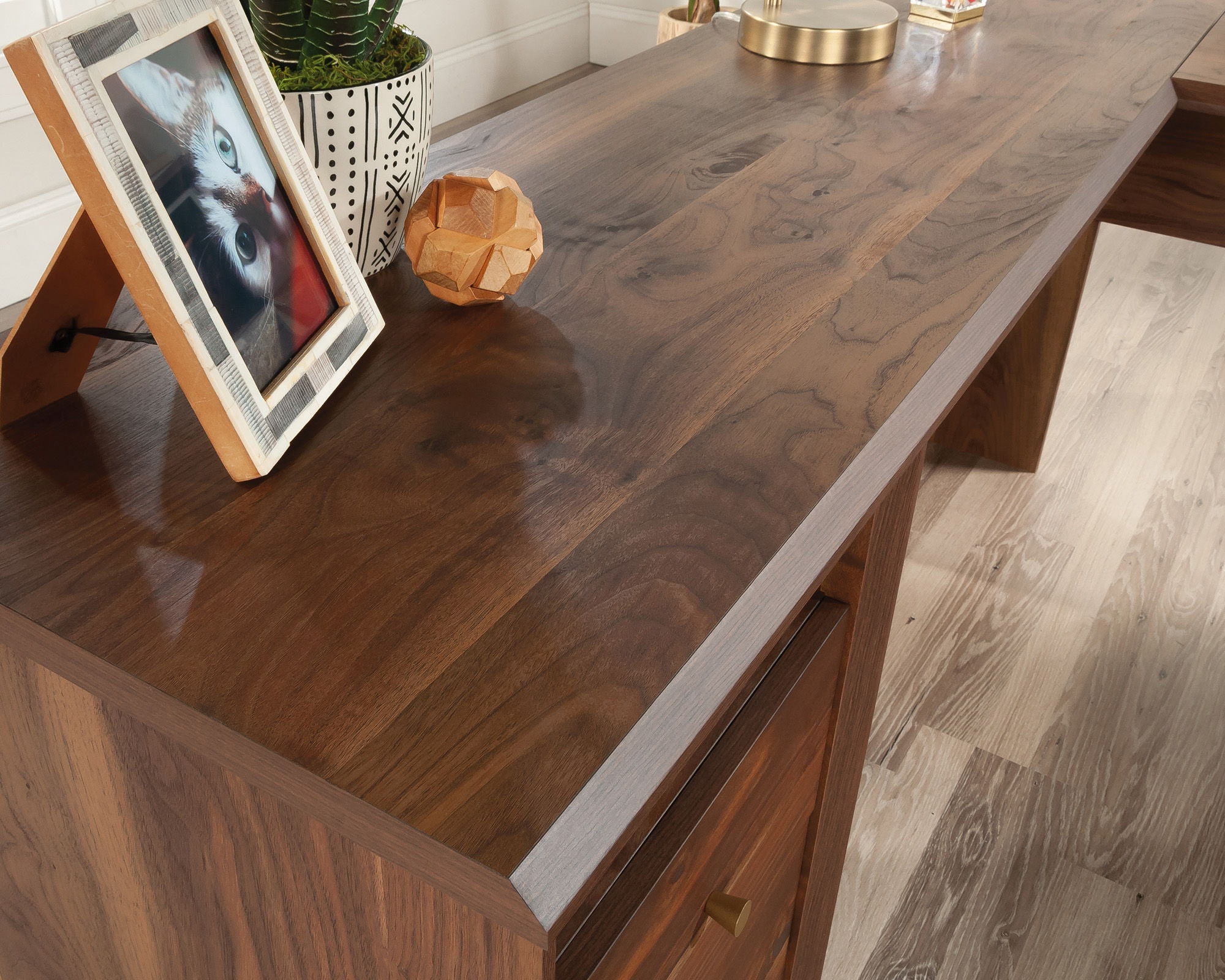 L-Shaped Home Office Desk in Grand Walnut