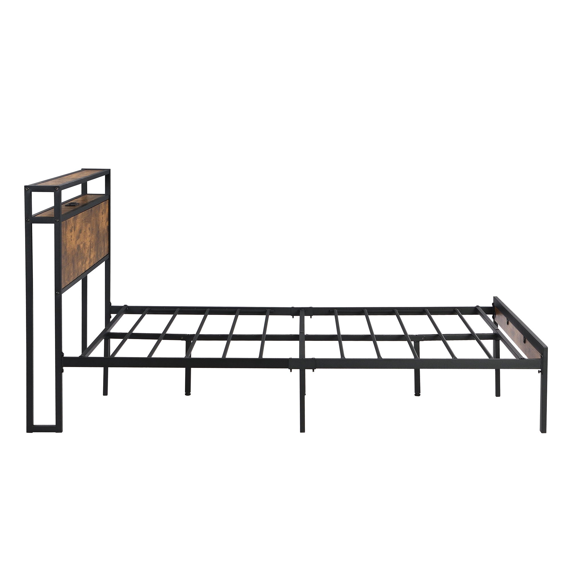 Platform Bed Frame With Wooden Headboard And Footboard, USB Liner