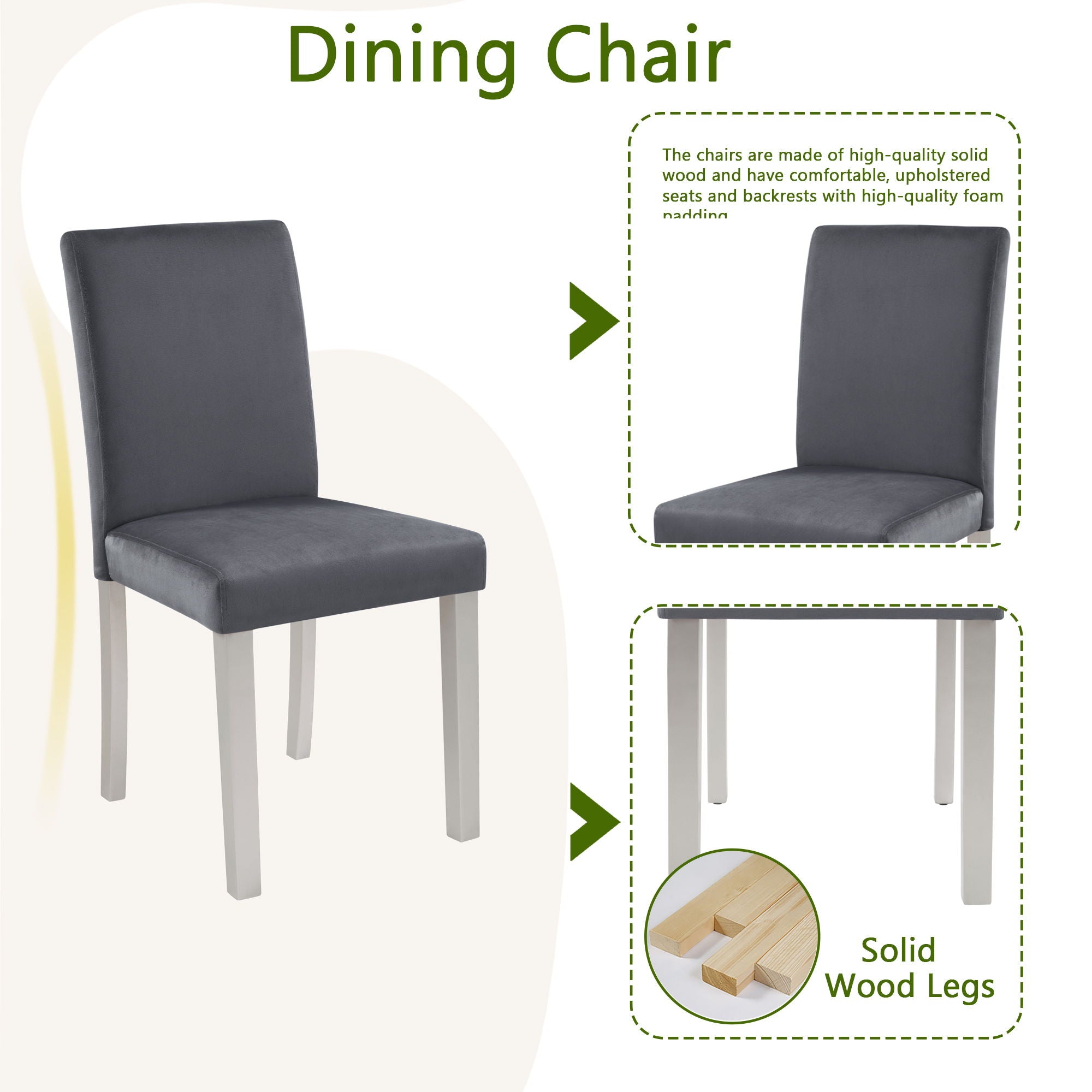 5 Pieces Wooden Dining Table Set, Square Table And 4 Upholstered Chairs