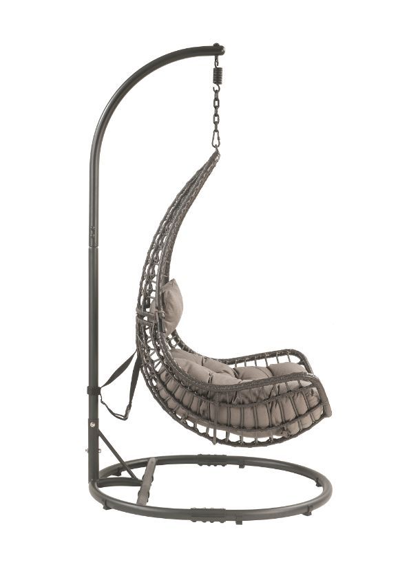 ACME Uzae - Patio Swing Chair - Gray Fabric & Charcaol Wicker | Meri Furniture