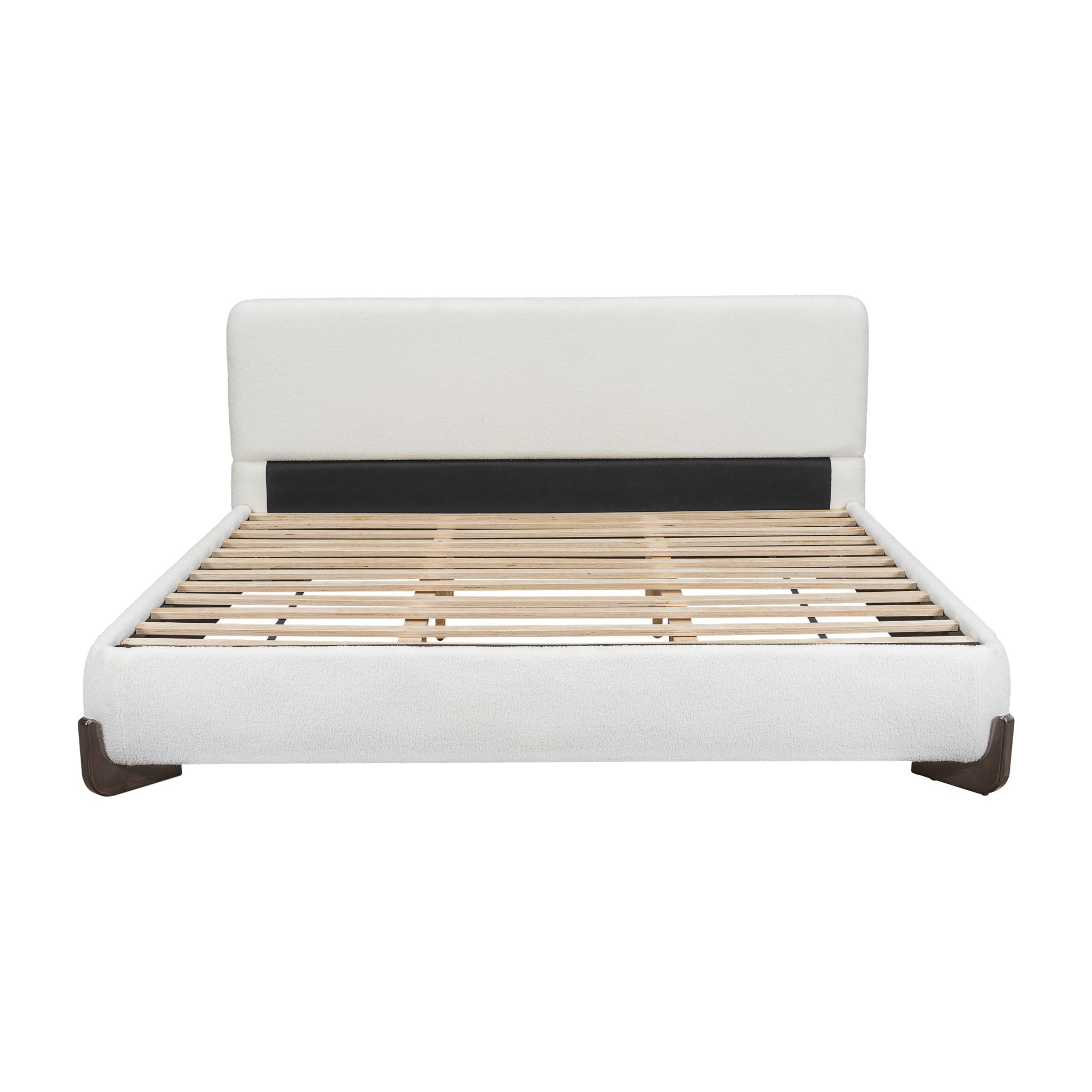 Elegant Boucle Upholstered Bed With Solid Wood Legs
