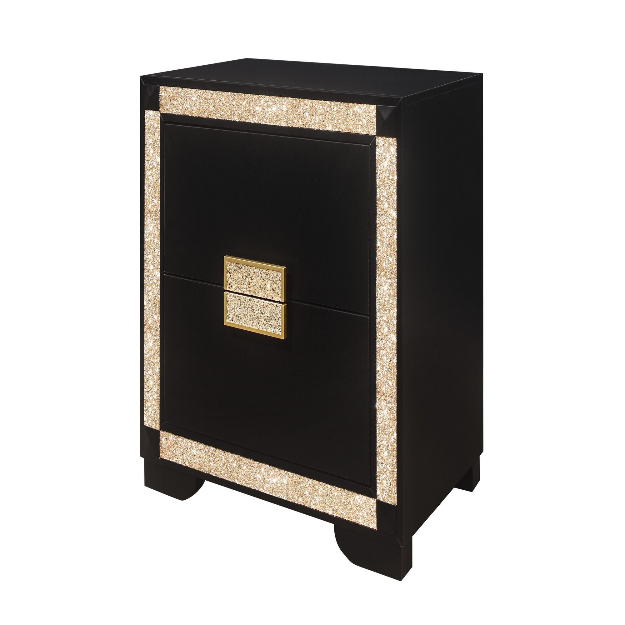 Lively - Nightstand With Glitter Detail And Thick Bar Handle Hardware - Black