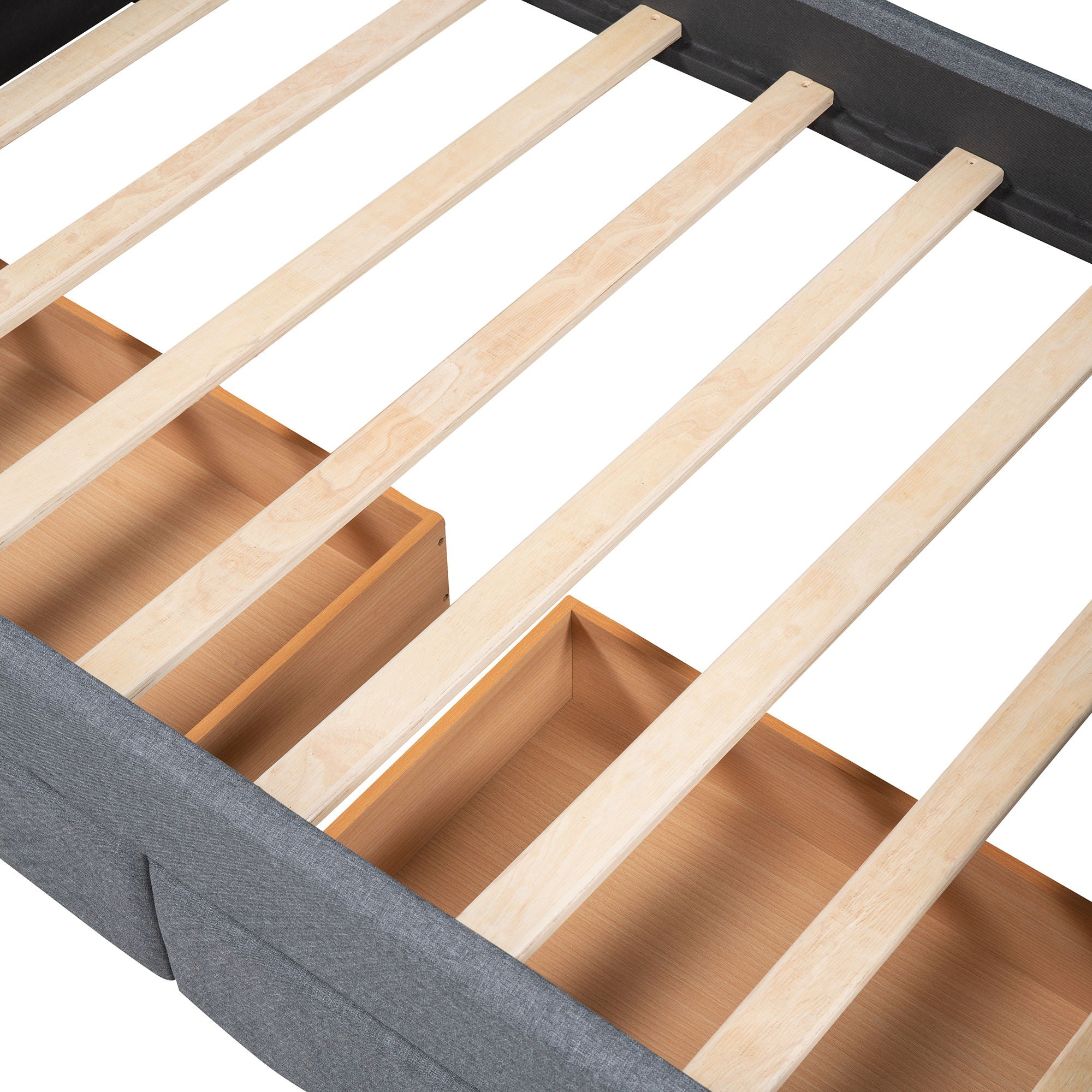 Twin Size Upholstered Daybed With Two Drawers, Slat Support - Gray