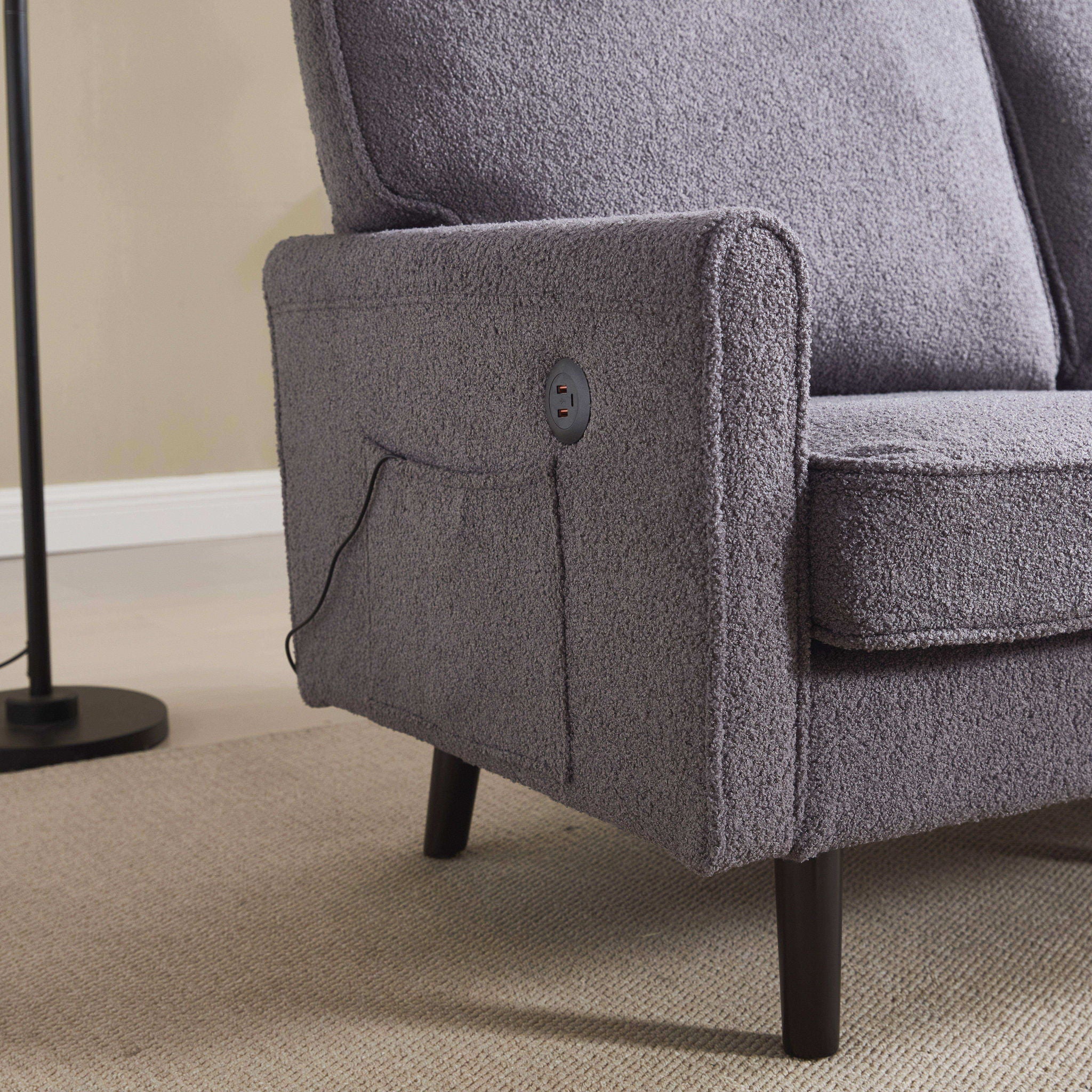 Mid Century Modern Loveseat Sofa With USB Ports, Removable Pillow Cover