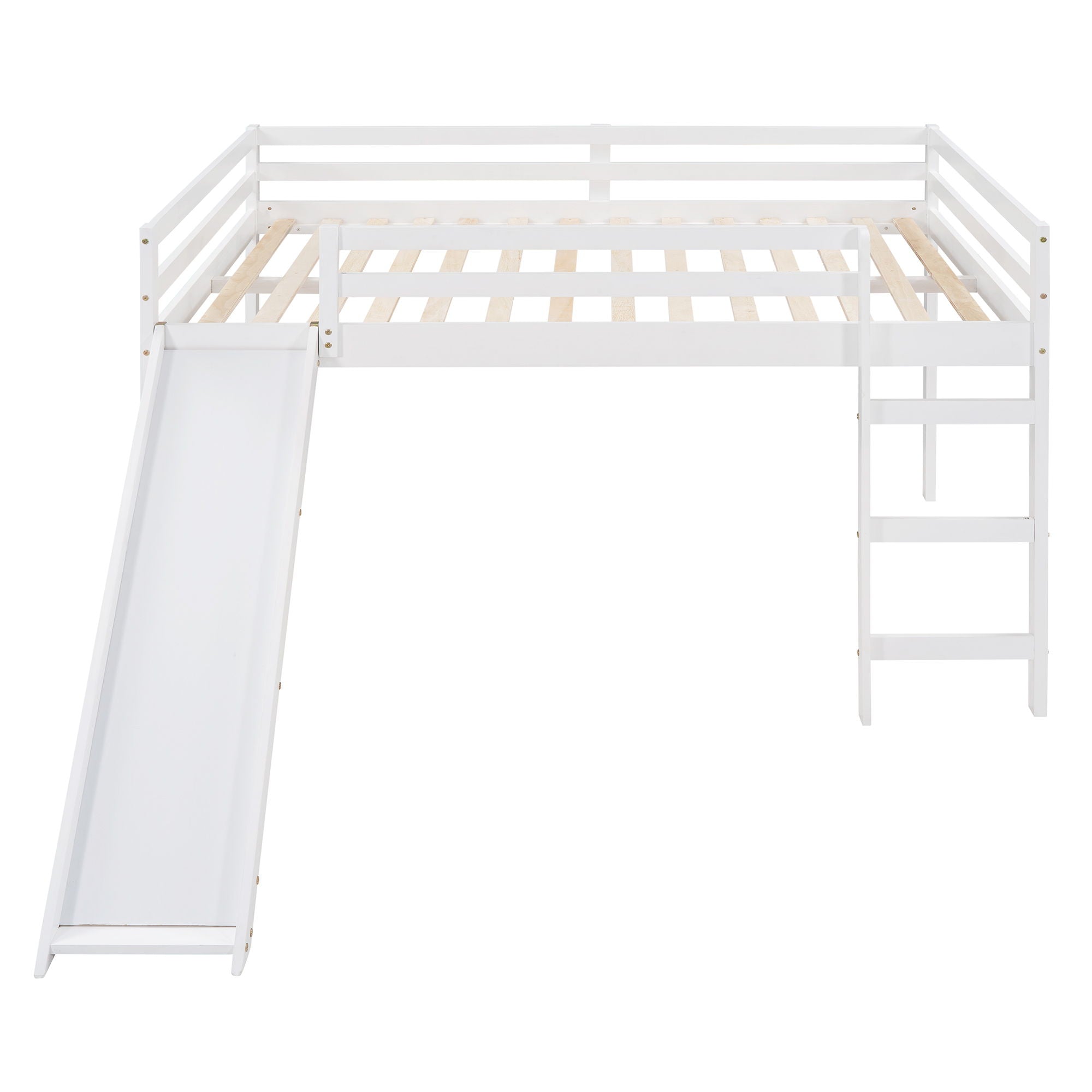 Full Loft Bed With Slide, Multifunctional Design - White