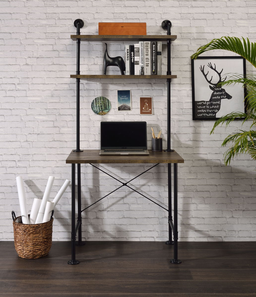 ACME Ensata II - Writing Desk - Rustic Oak & Black Finish | Meri Furniture