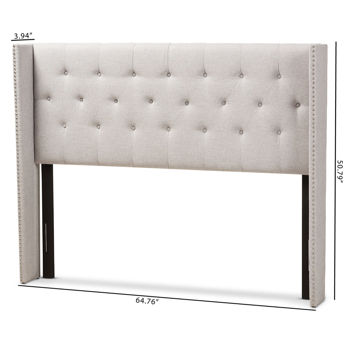 Ally Modern And Contemporary Greyish Beige Fabric Button-Tufted Nail head King Size Winged Headboard