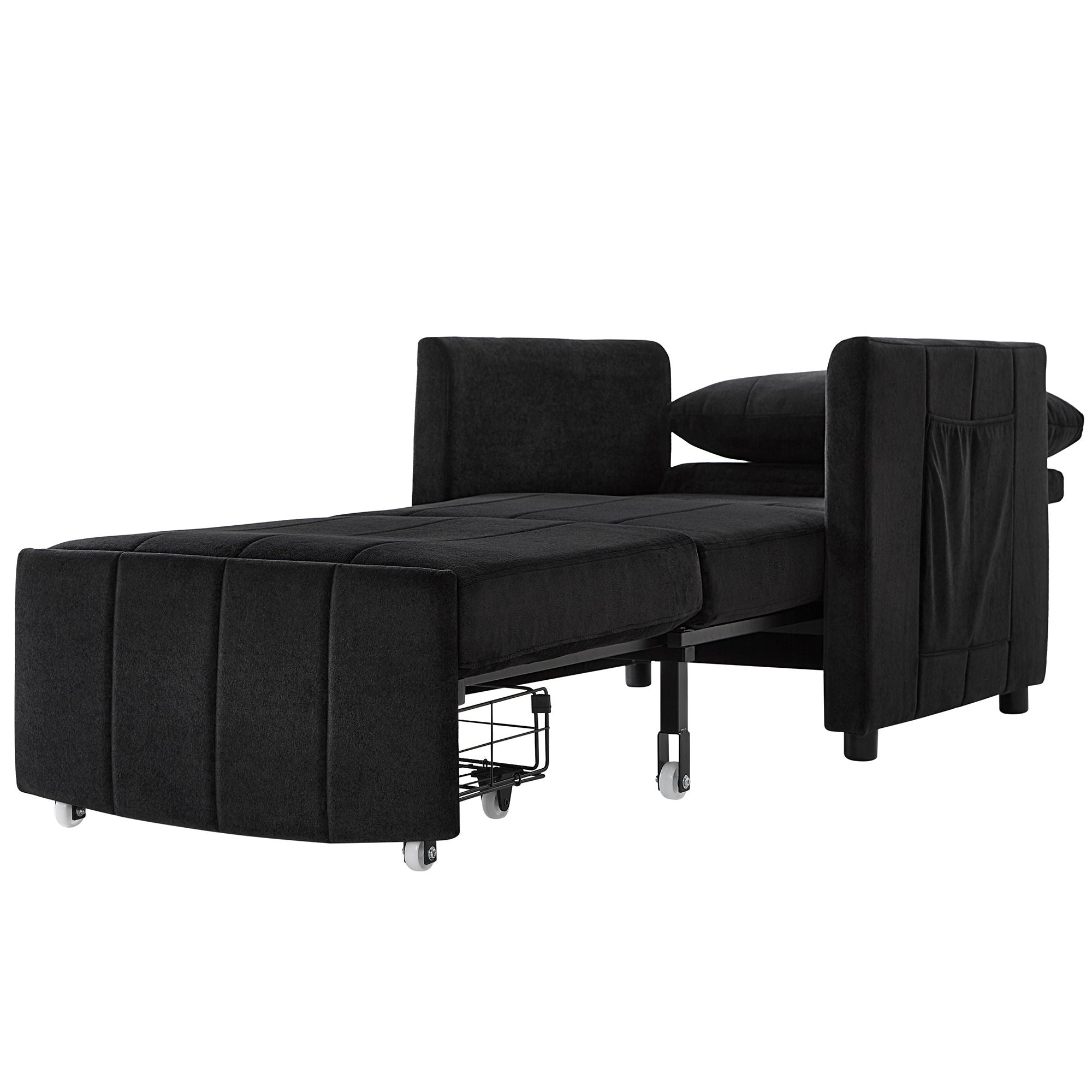 Upholstered Convertible Sleeper Sofa With 5 Position Backrest, Side Pockets, Storage