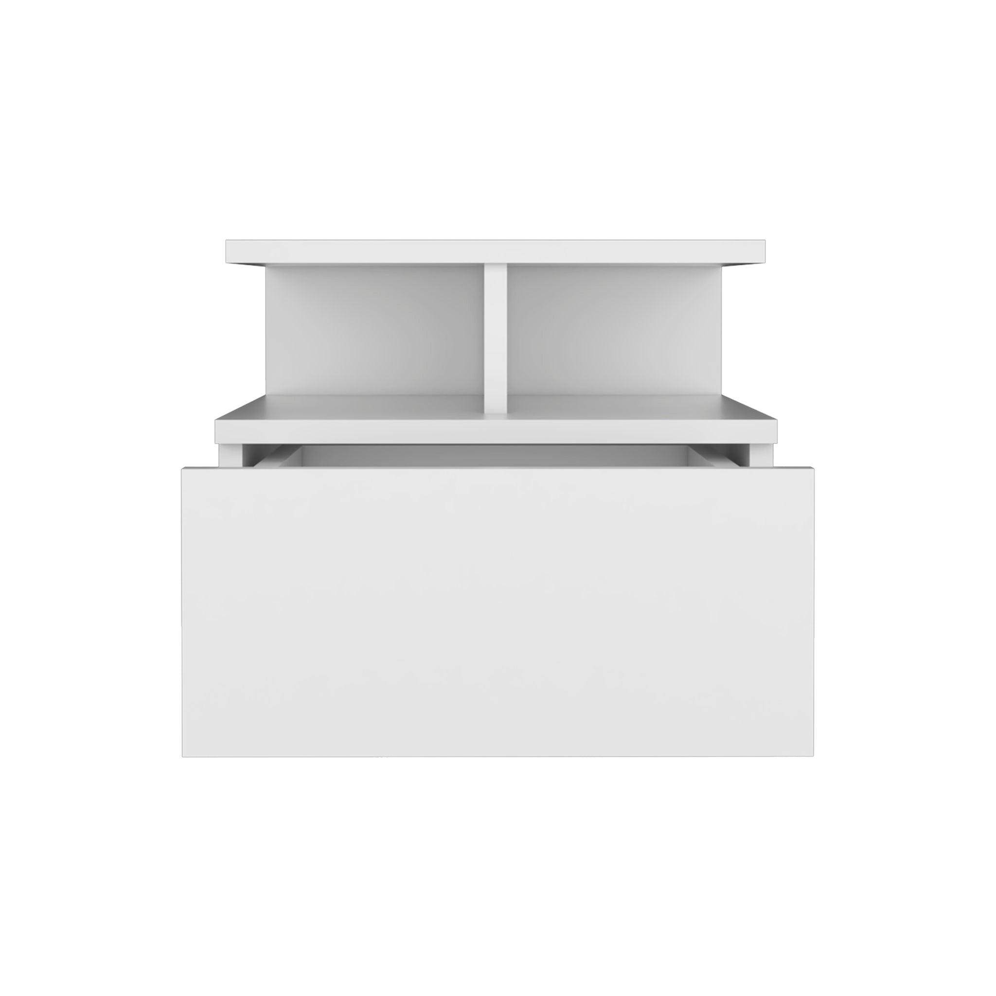 Floating Nightstand Wall Mounted With Single Drawer And 2 Tier Shelf - White