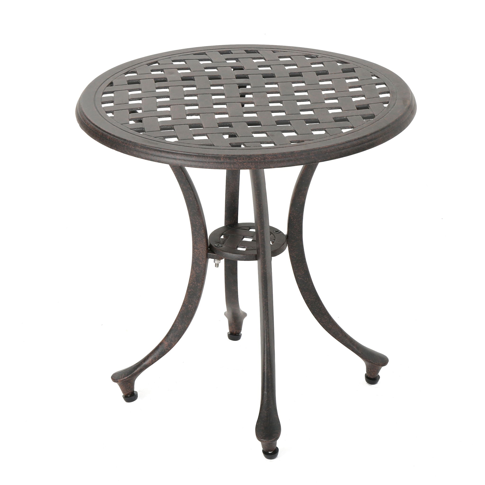 Lunaire - Outdoor Round Cast Aluminum Side Table With Lattice Top And Curved Legs - Bronze