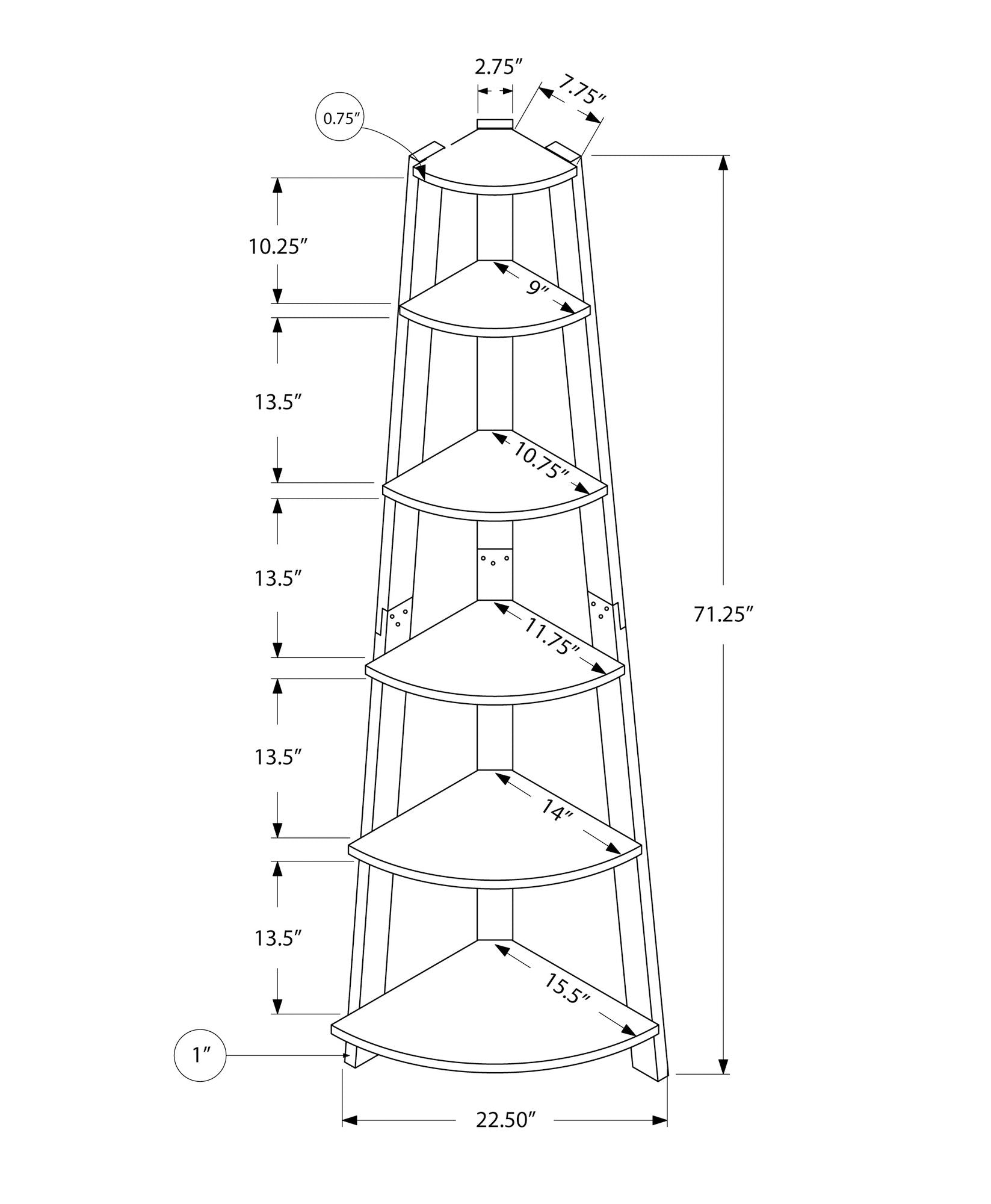 Bookshelf, Bookcase, Etagere, Corner, 5 Tier, For Office, Contemporary & Modern - Taupe