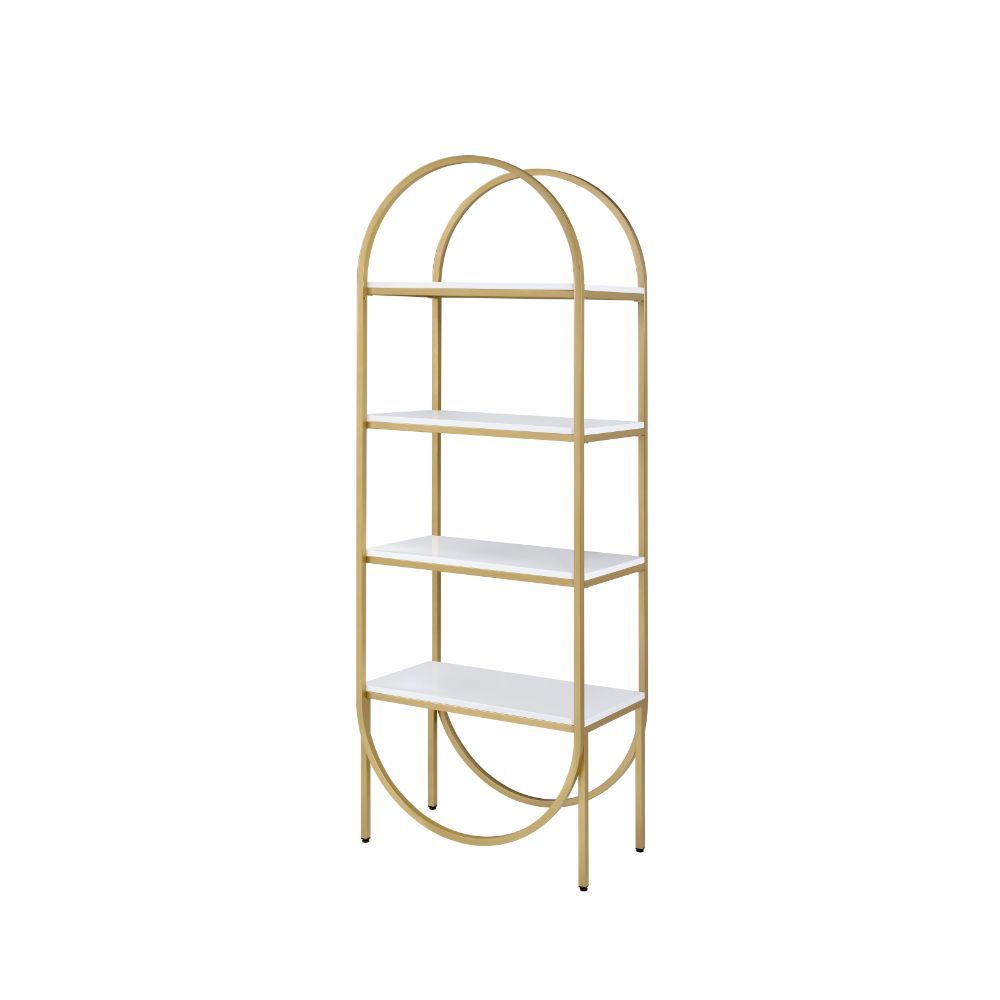 ACME Lightmane - Bookshelf - White High Gloss & Gold | Meri Furniture