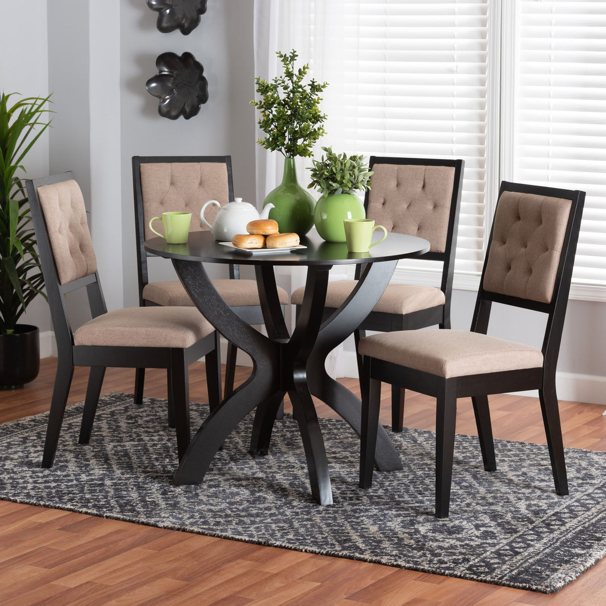 Noe Modern Sand Fabric and Dark Brown Finished Wood 5-Piece Dining Set