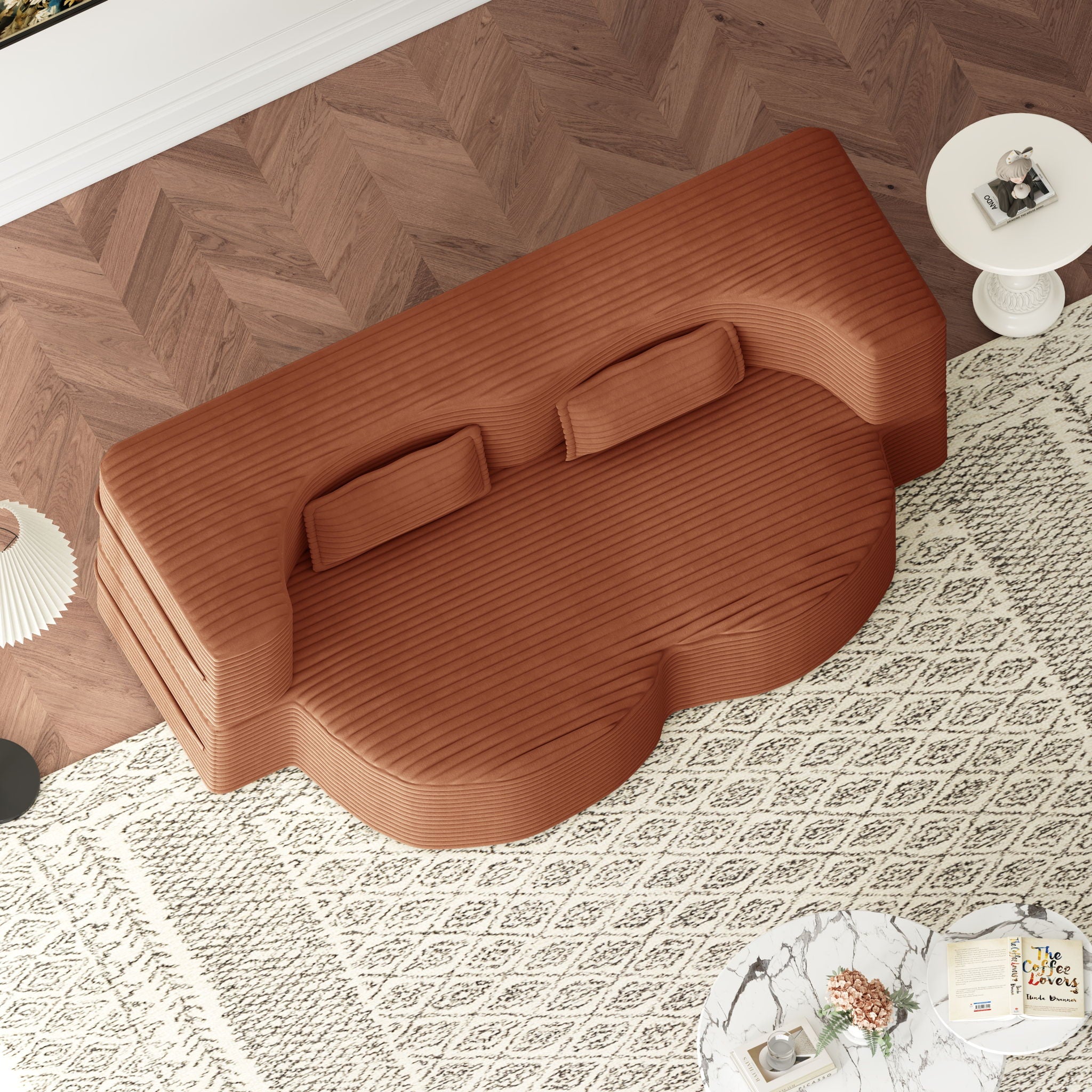 Convertible Plush Corduroy Foam-Filled Sleeper Sofa Bed With 2 Pillows