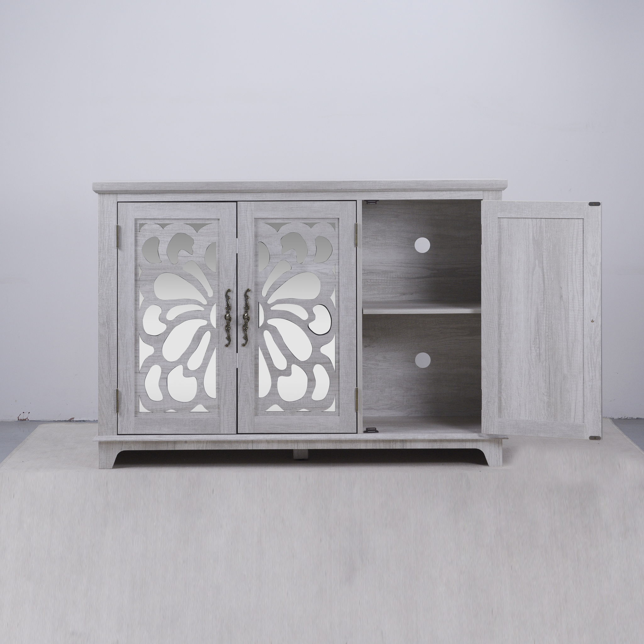3 Door Mirrored Sideboard Cabinet With Adjustable Shelves