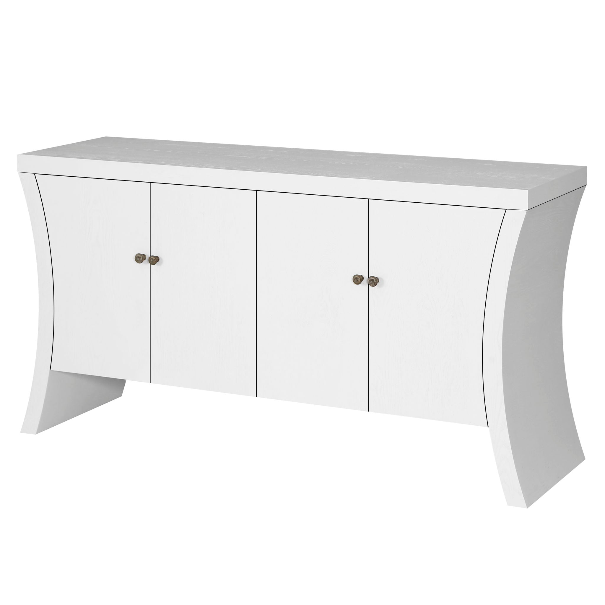 Refined Industrial 4 Door Credenza With Arc Legs & Bronze Clasps