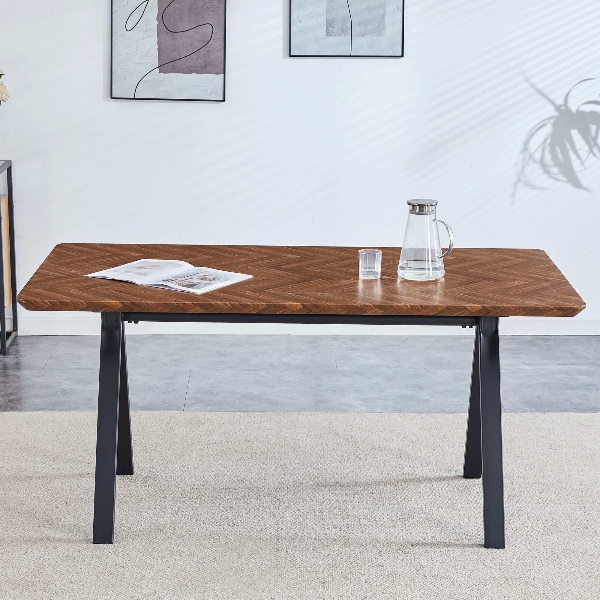 Herringbone Pattern Dining Table A Perfect Match For Modern Minimalist And Industrial Home Styles - Walnut