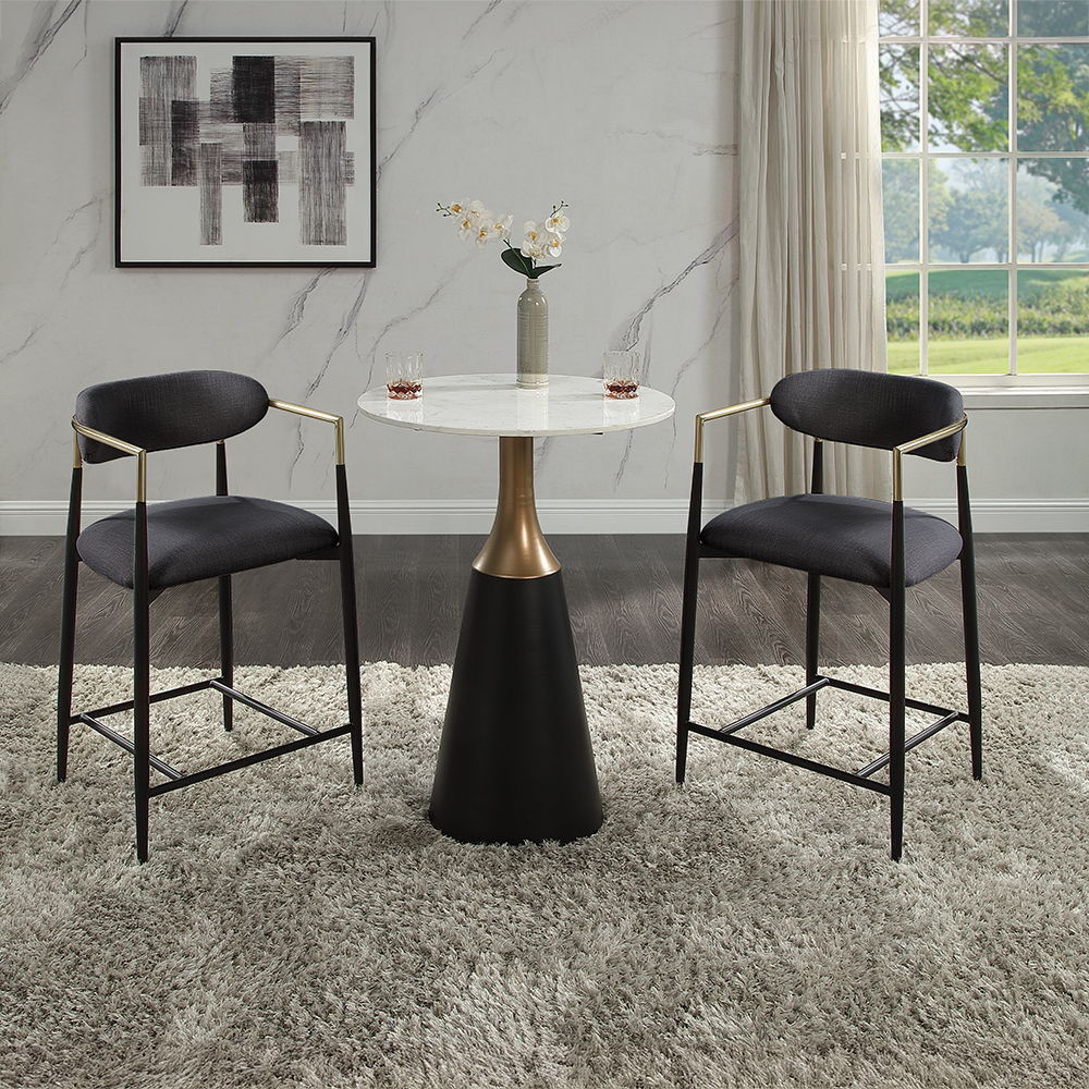 ACME Jaramillo - Counter Height Table - Natural Marble Top & Black Finish | Meri Furniture