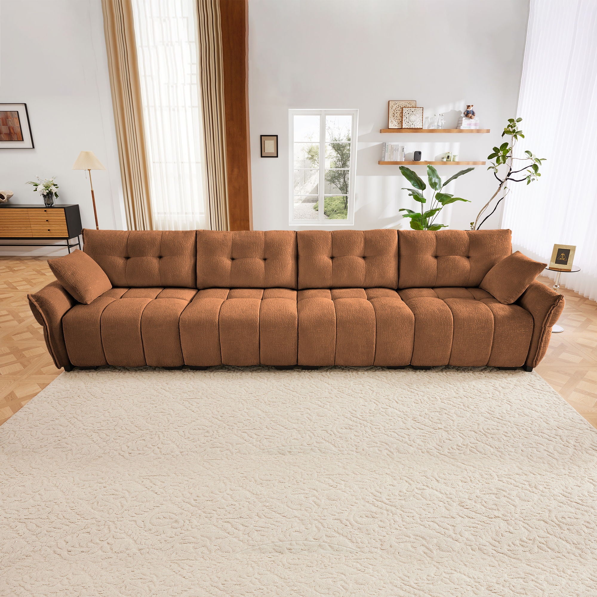 Modern Sofa & Pillows, Textured Cover, High Rebound Cushions