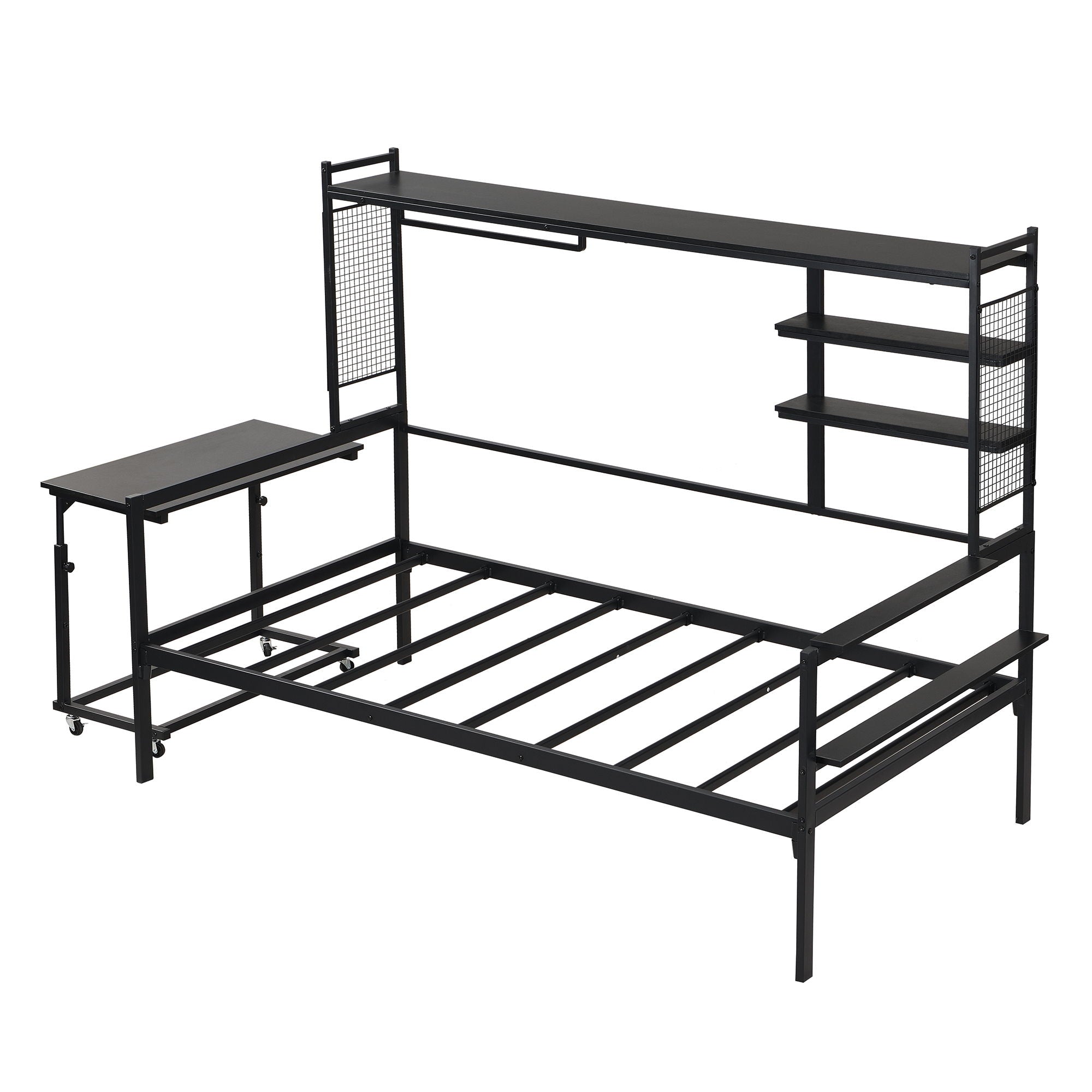 Daybed With Movable Desk, Grid, Shelves And Clothes Hanger