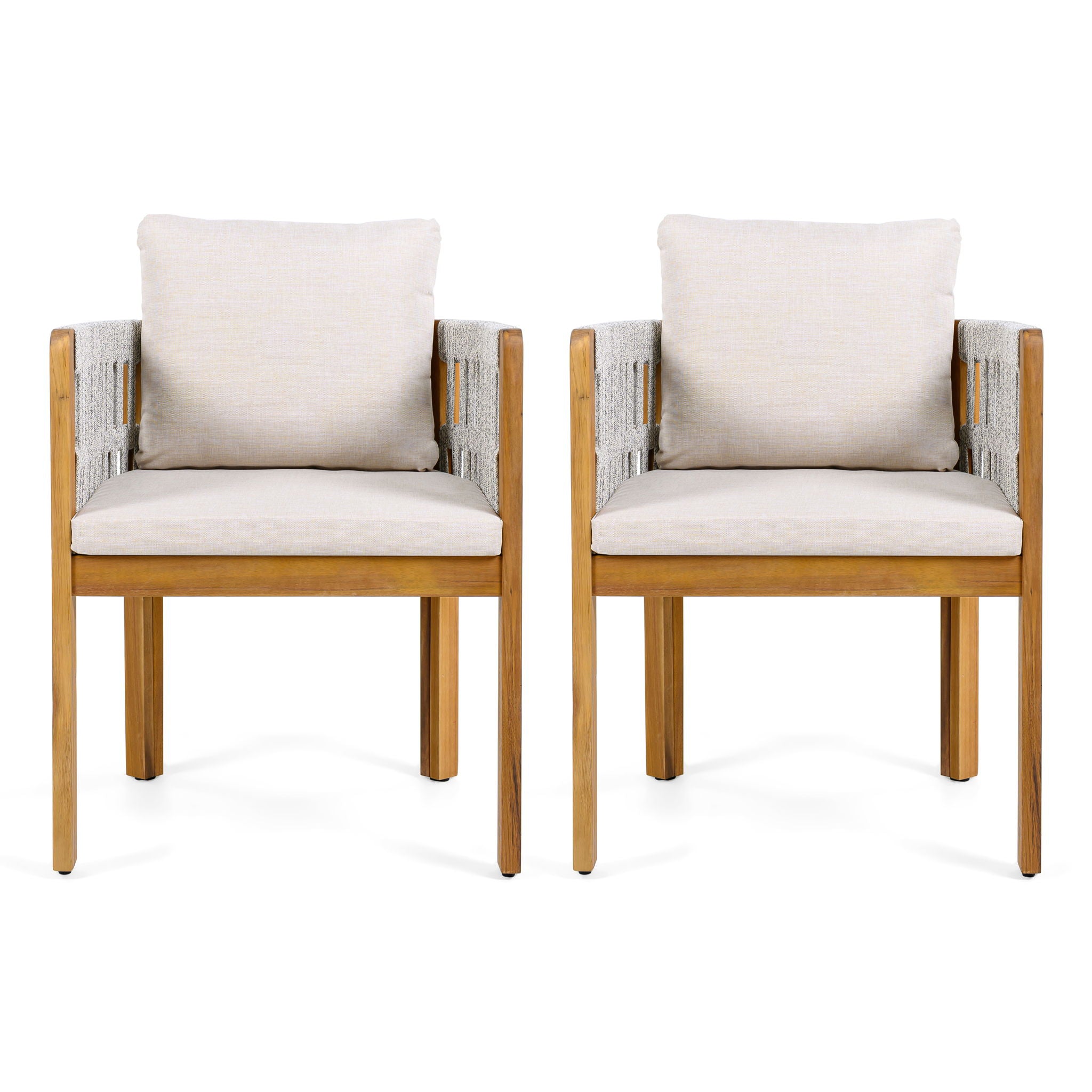 Outdoor Dining Chairs With Mix Rope Handles (Set of 2)