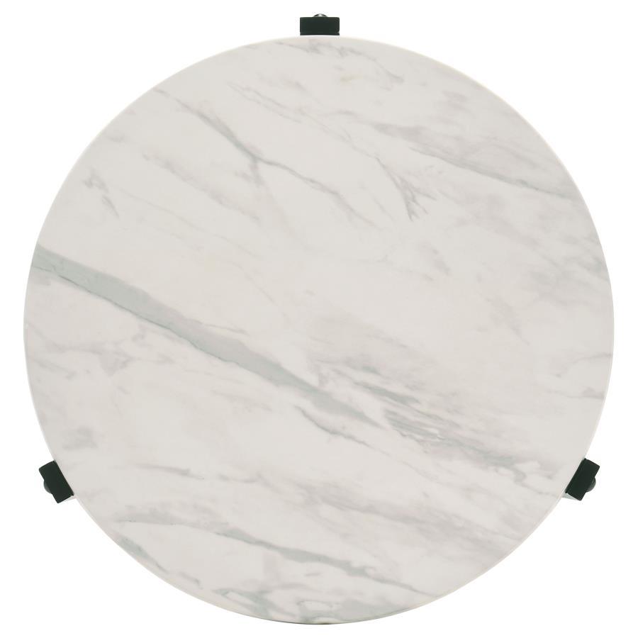 Coaster Fine Furniture Tandi - Round Faux Marble Side End Table - White And Black | Meri Furniture