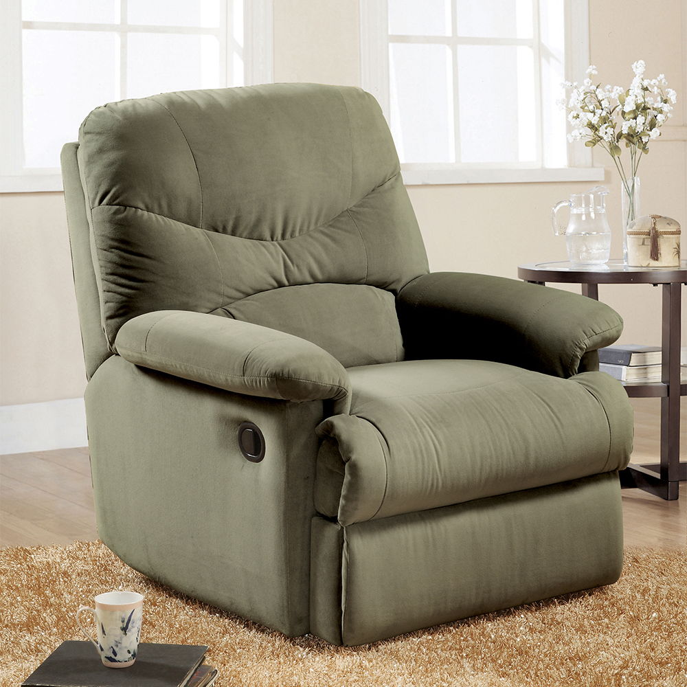 ACME The lovely Arcadia recliner offers comfort, style and value for any home. A smooth microfiber seat cushion provides relaxation from seat to toe with an easy to reach external handle for operating the reclining mechanism. | Meri Furniture