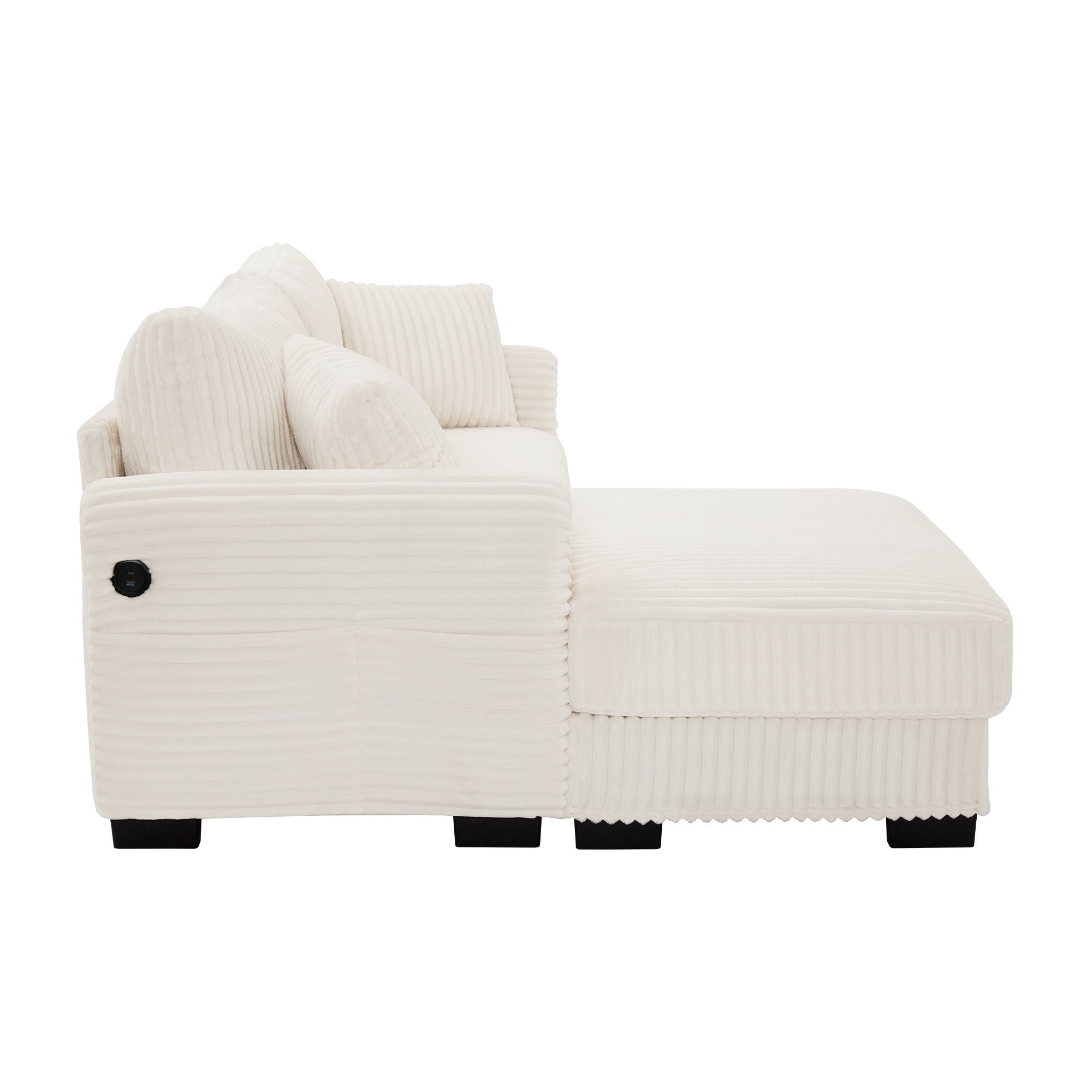 2 Seater L Shaped Chaise Sofa With Reversible Cushion, USB - C Charging Port, Storage Pocket, Convertible Left / Right Design