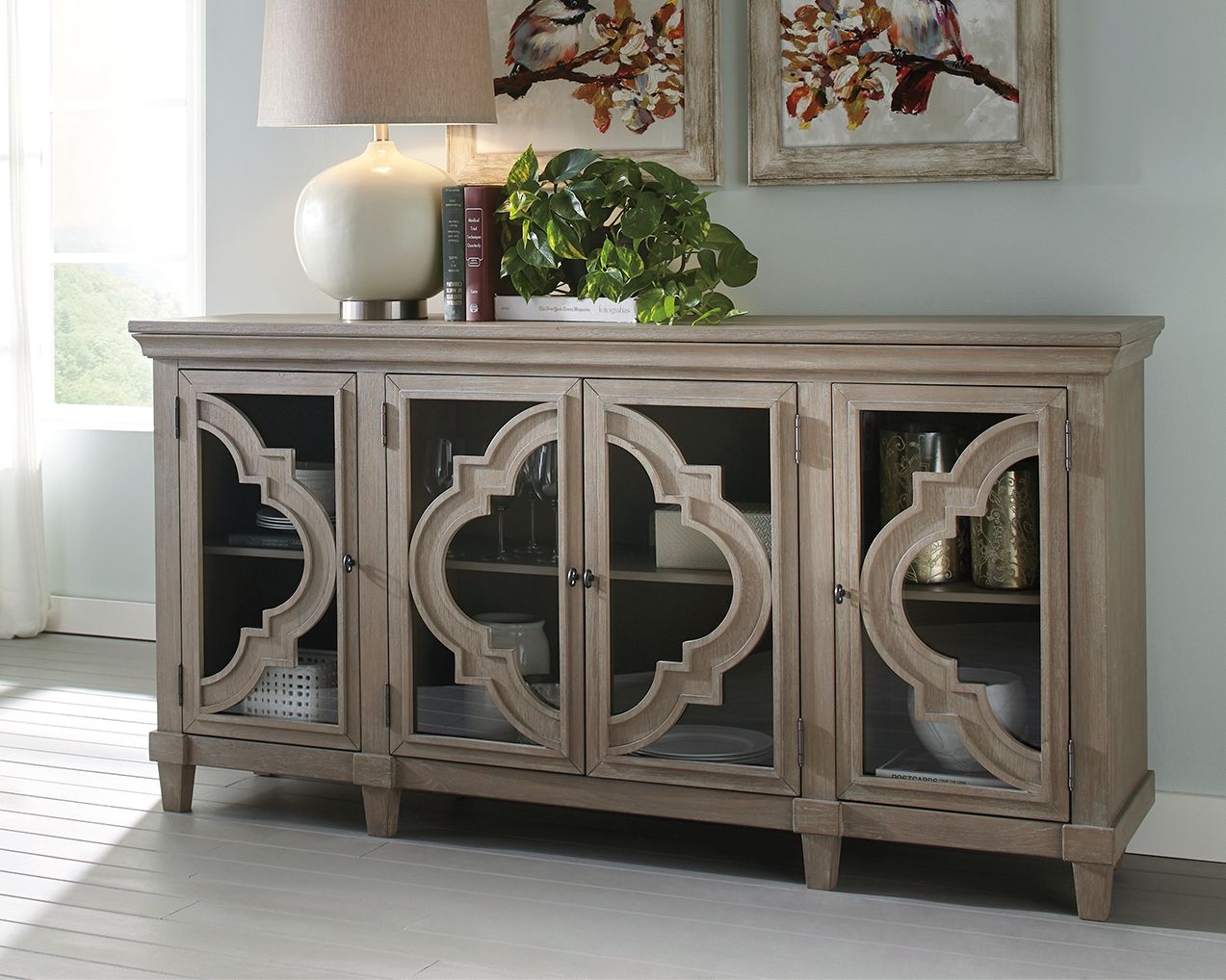 Ashley Furniture Fossil - Gray - Accent Cabinet | Meri Furniture
