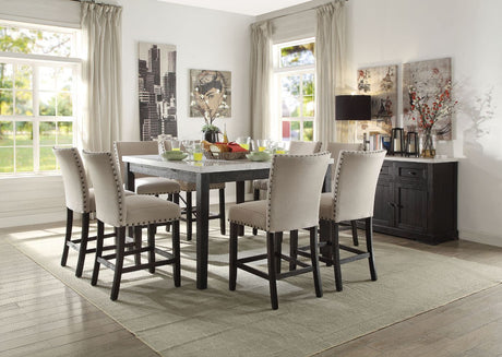 ACME Nolan - Counter Height Table - White Marble & Salvage Dark Oak | Meri Furniture