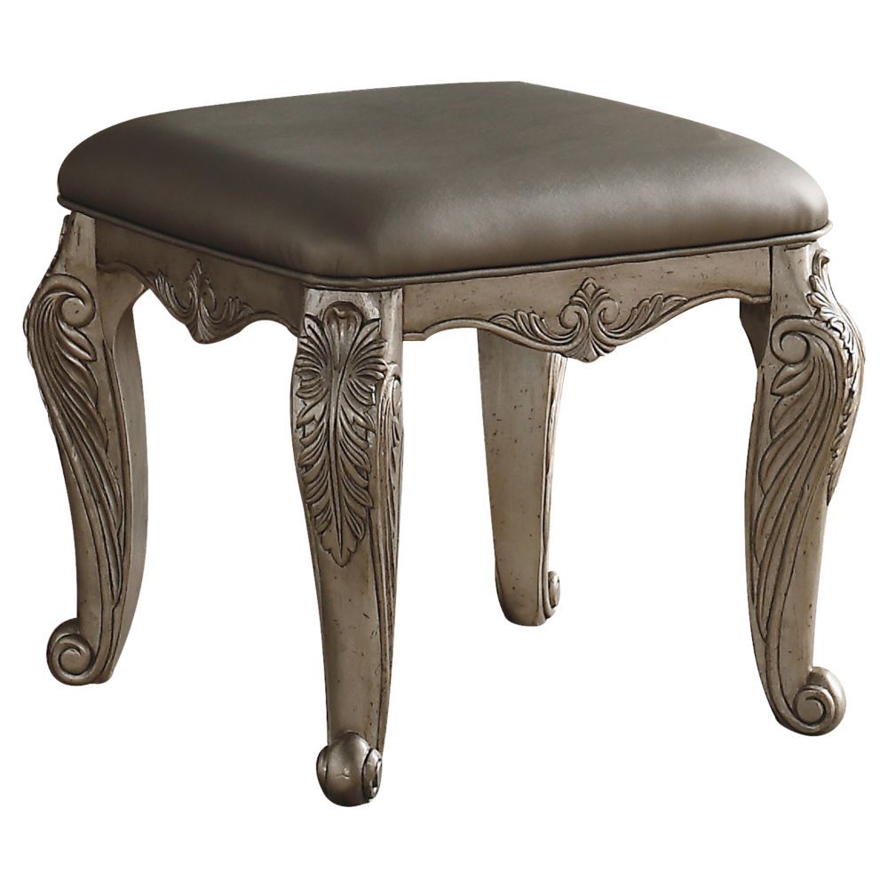 ACME Northville - Vanity Stool - PU & Antique Silver | Meri Furniture