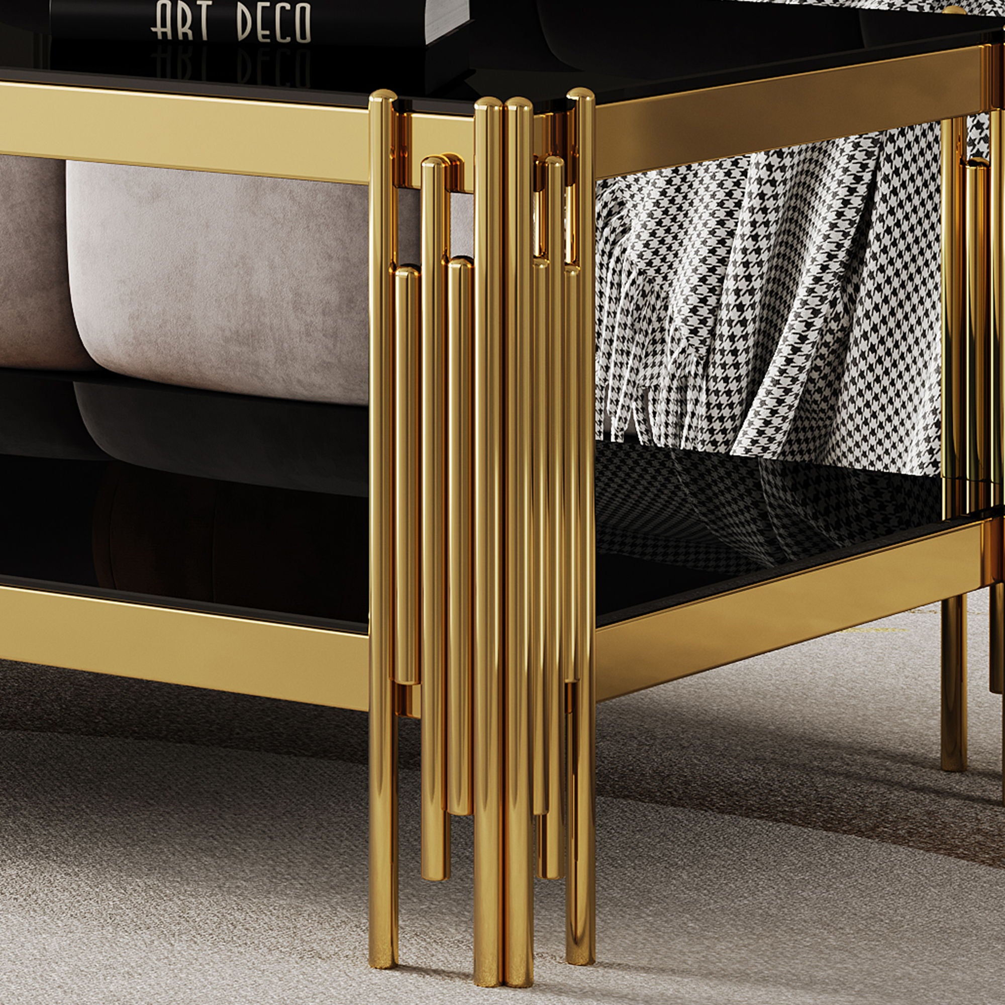 Top And Bottom Double Layer Tempered Glass Table And Mirror Finished Stainless Steel Frame