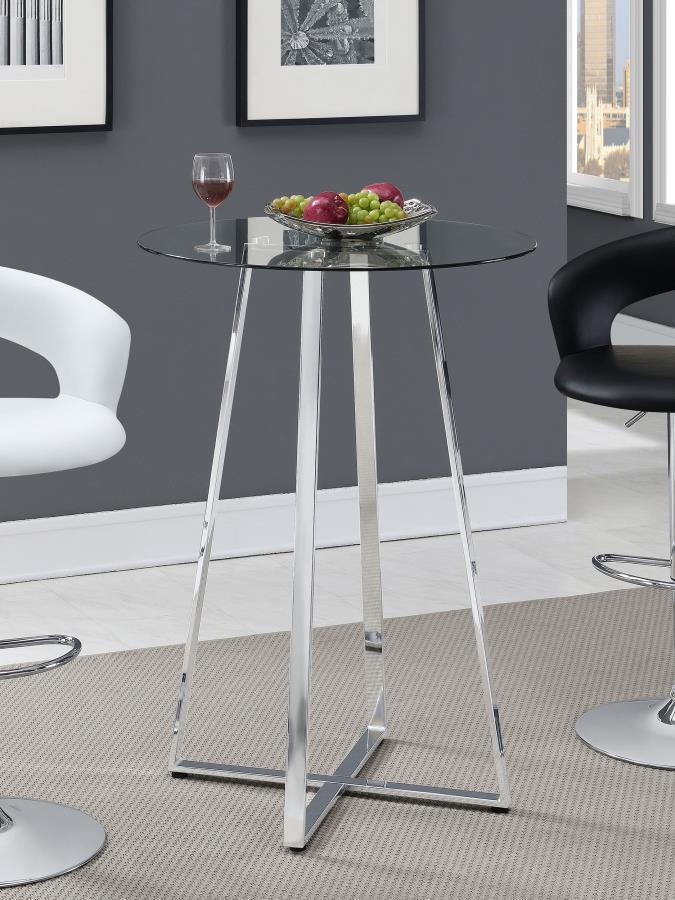 Coaster Fine Furniture Zanella - Round Glass Top Bistro Bar Table - Chrome | Meri Furniture