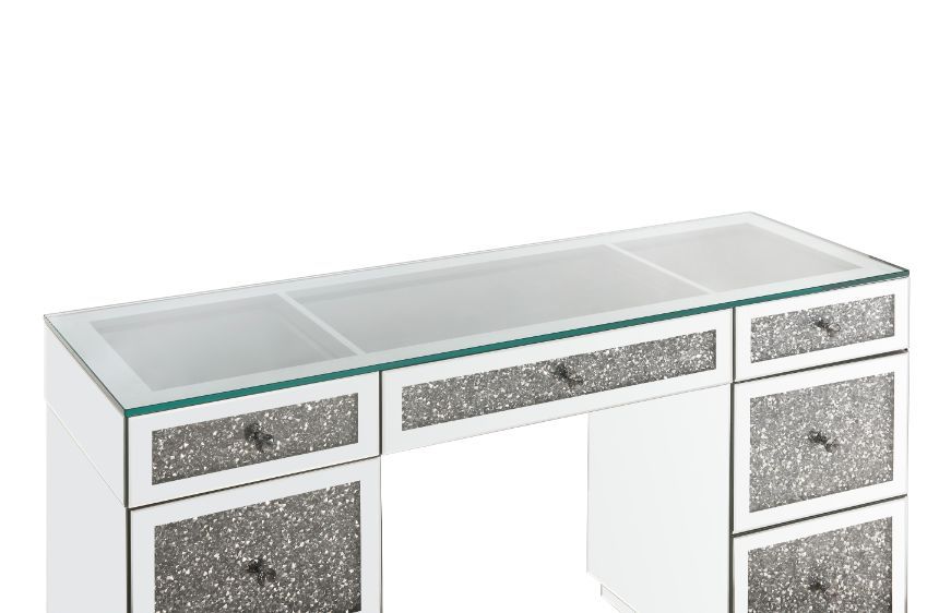 ACME Noralie - Office Desk - Clear Glass, Mirrored & Faux Diamonds | Meri Furniture