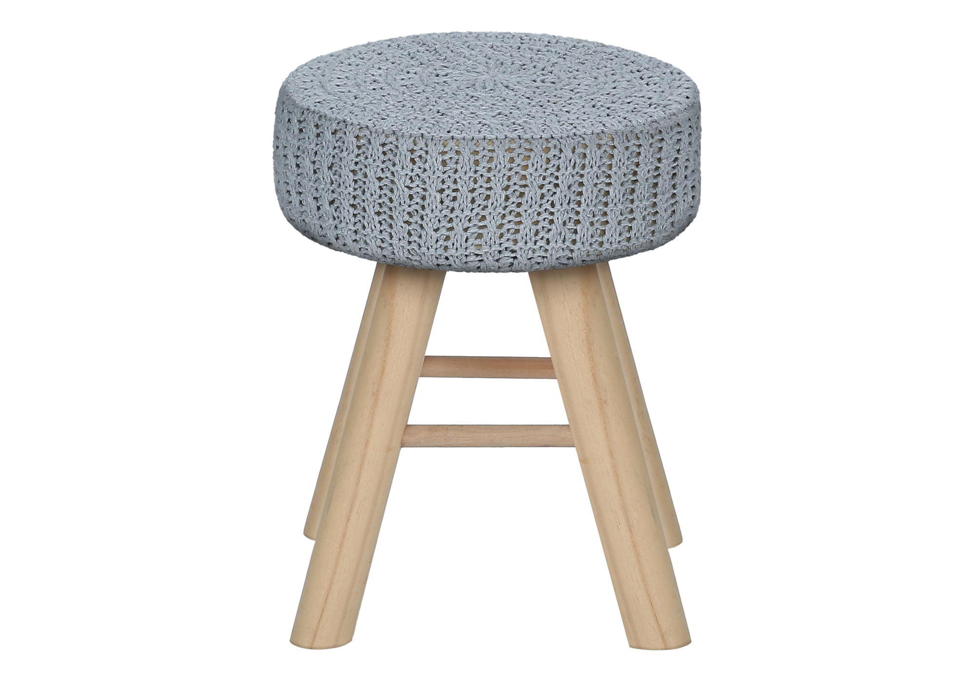 Ottoman, Pouf, Footrest, Foot Stool, Round Velvet, Natural Wood Legs, Contemporary, Modern